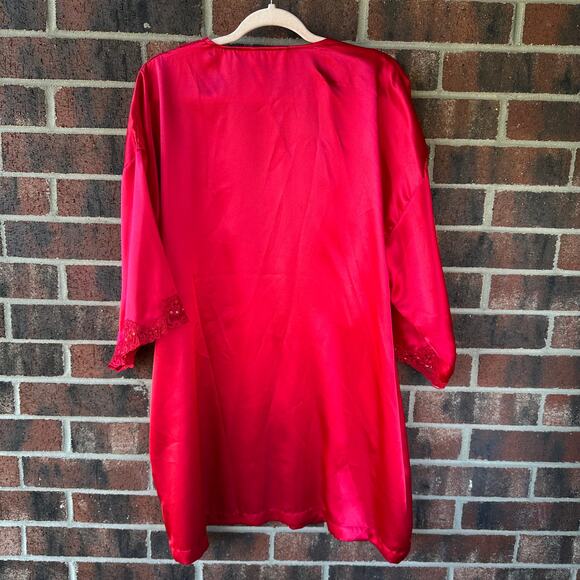 O/S NWT Vintage Victoria's Secret Gold Label Satin Robe Cherry Red Lace Beaded - Picture 5 of 9
